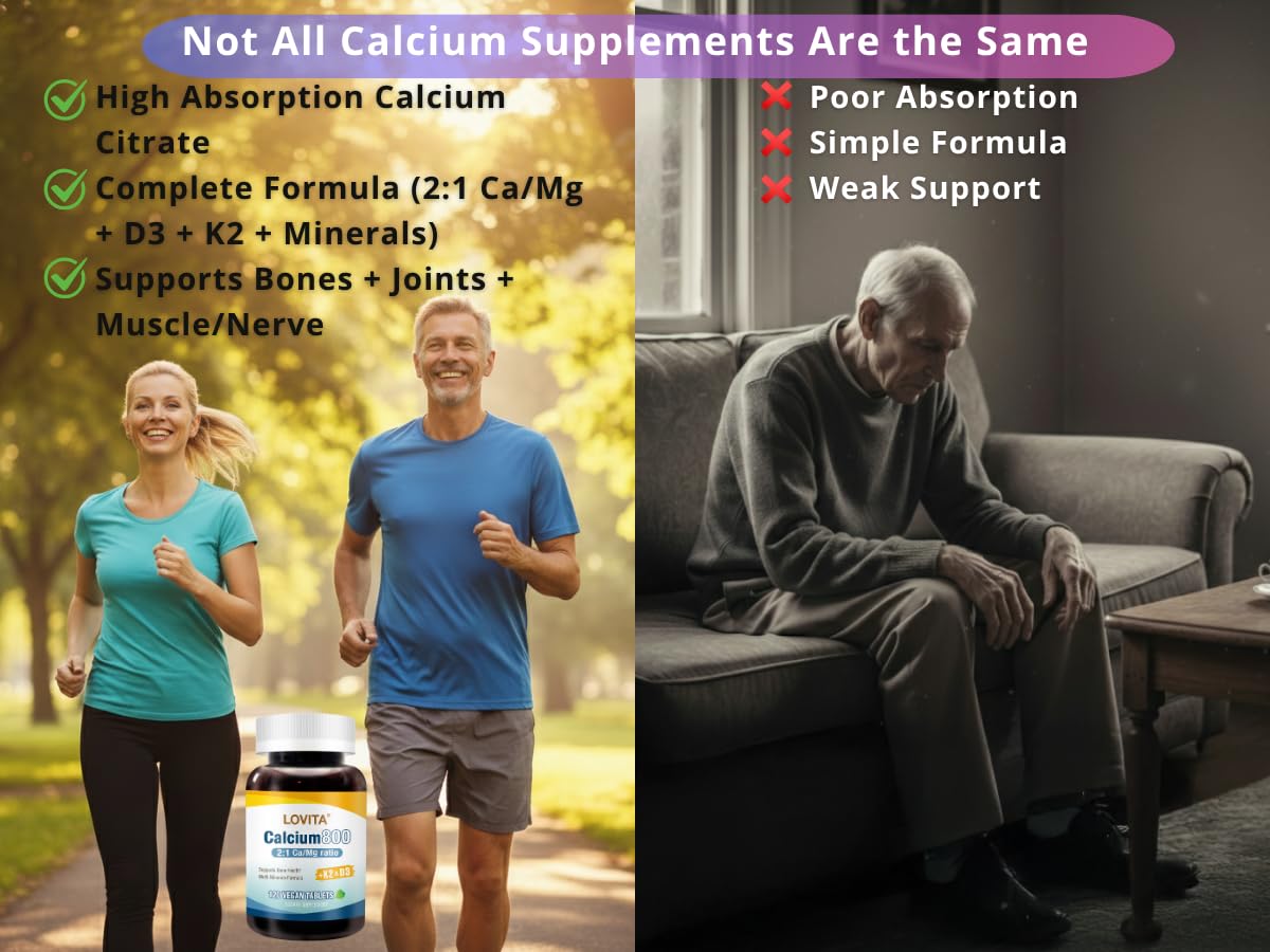 LOVITA Calcium Citrate Supplement on a wooden table background