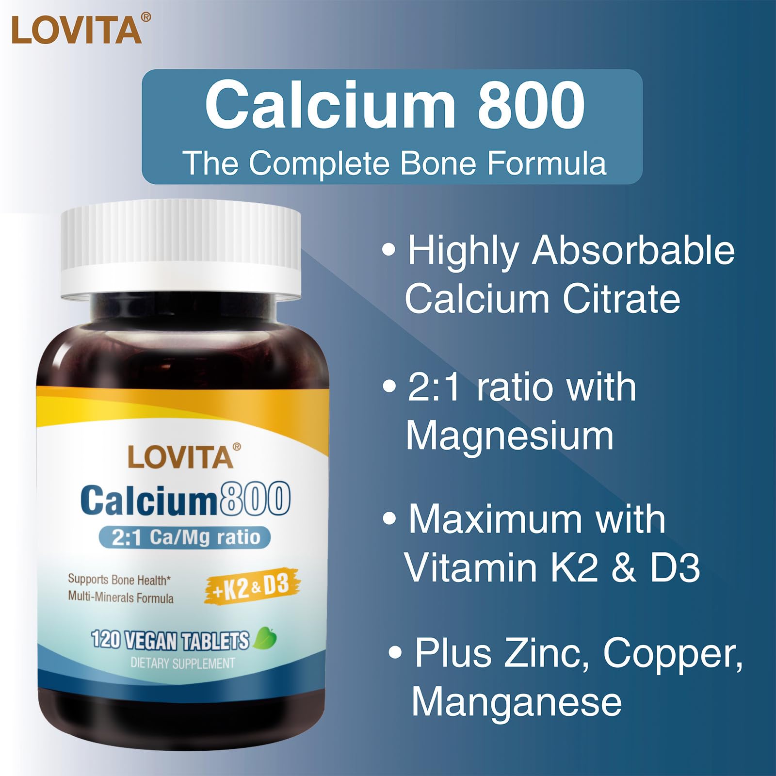 LOVITA Calcium Citrate Supplement side view showing tablet size