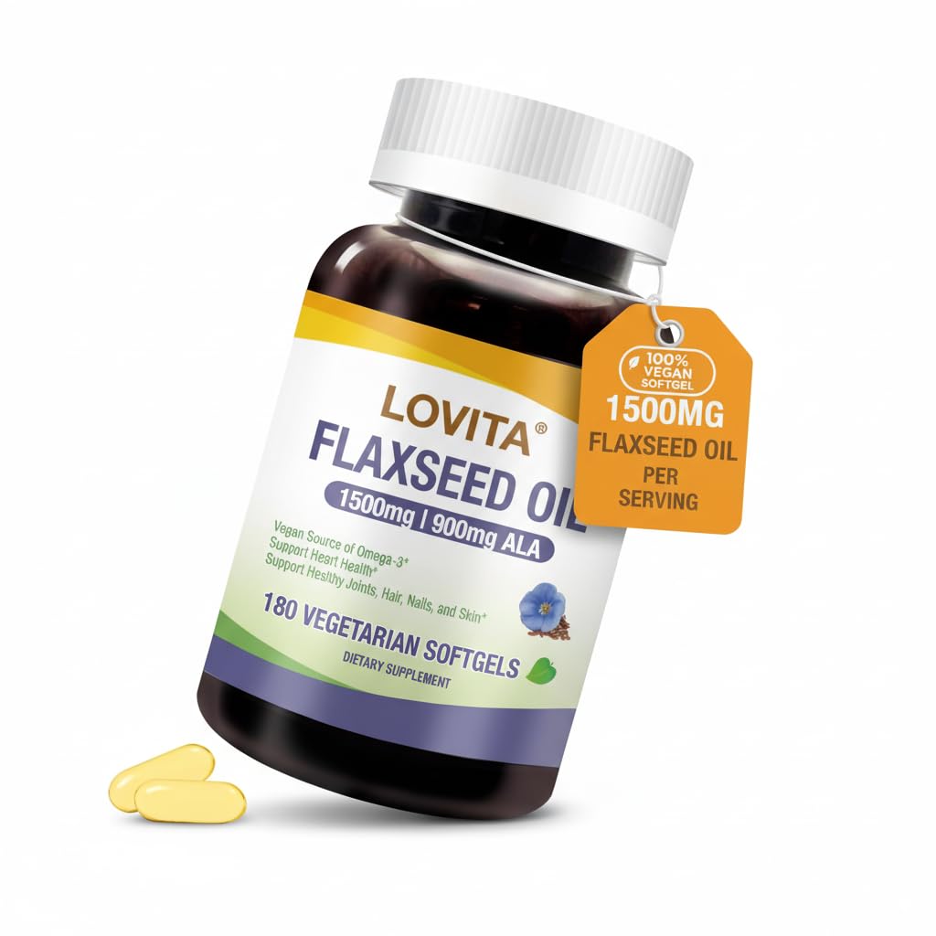 LOVITA Flaxseed Oil 180 softgels bottle front view