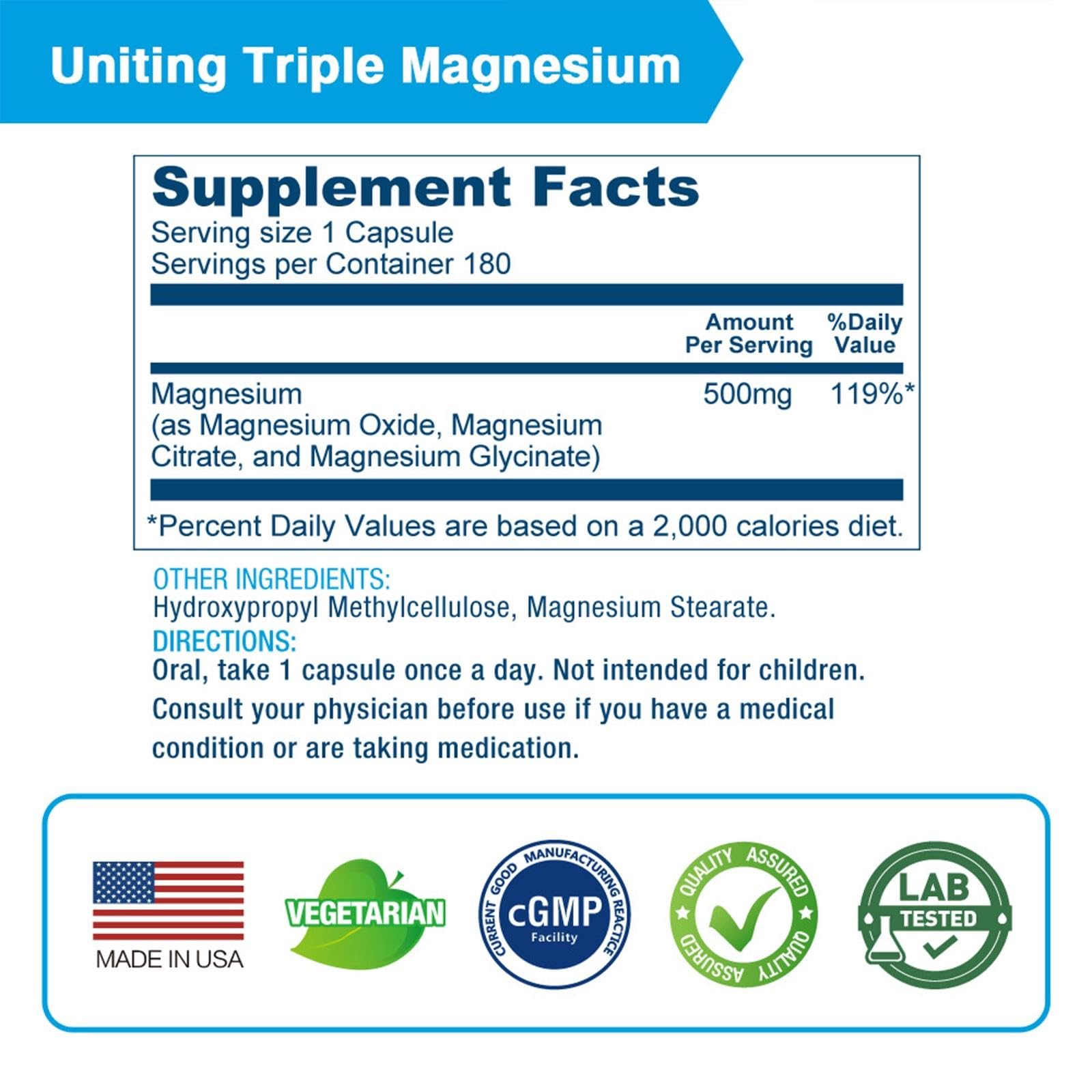 LOVITA Magnesium Capsules 500mg bottle with label