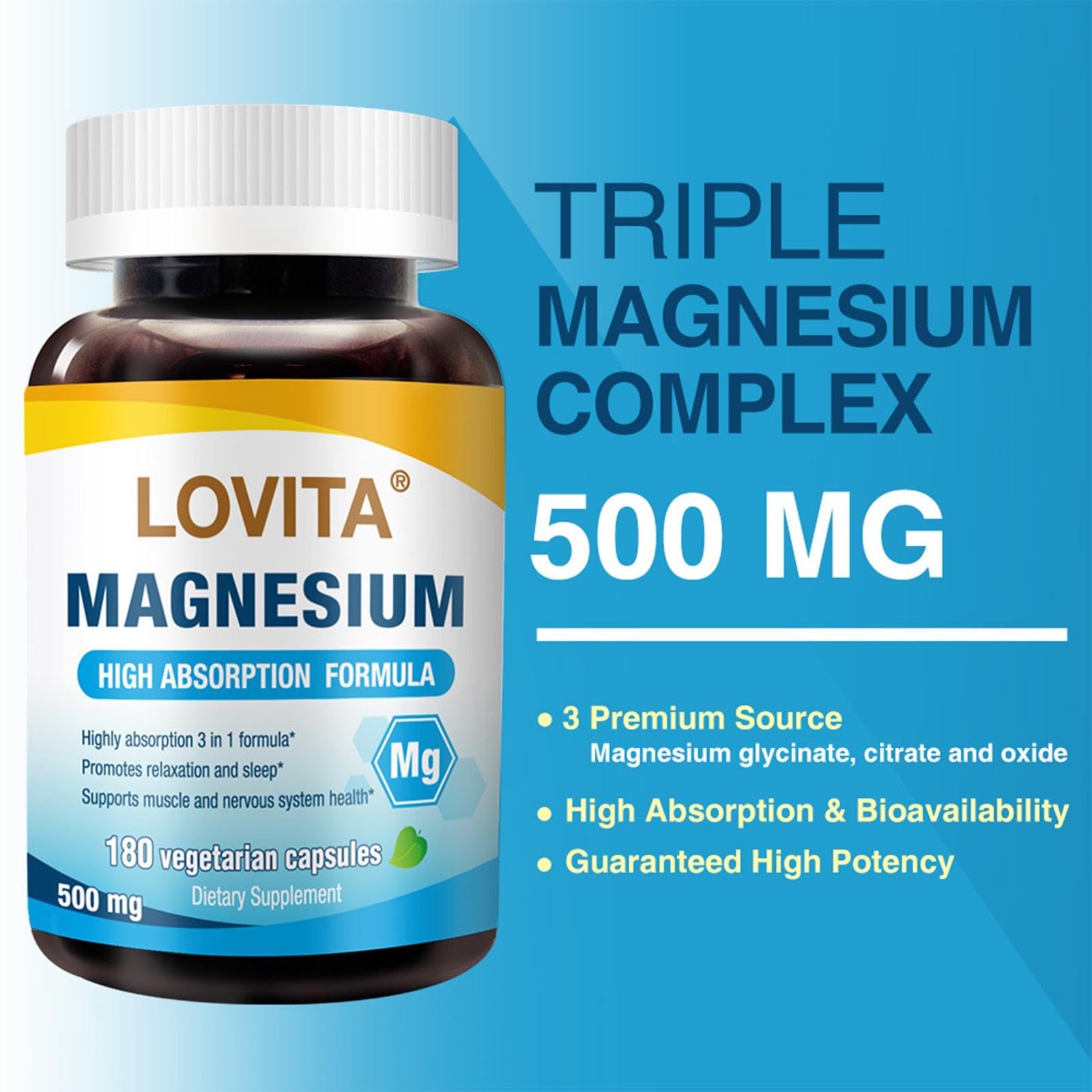 LOVITA Magnesium Capsules 500mg side view