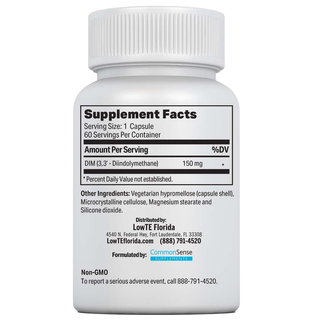 LowTE Florida DIM Supplement 150mg tablets in hand