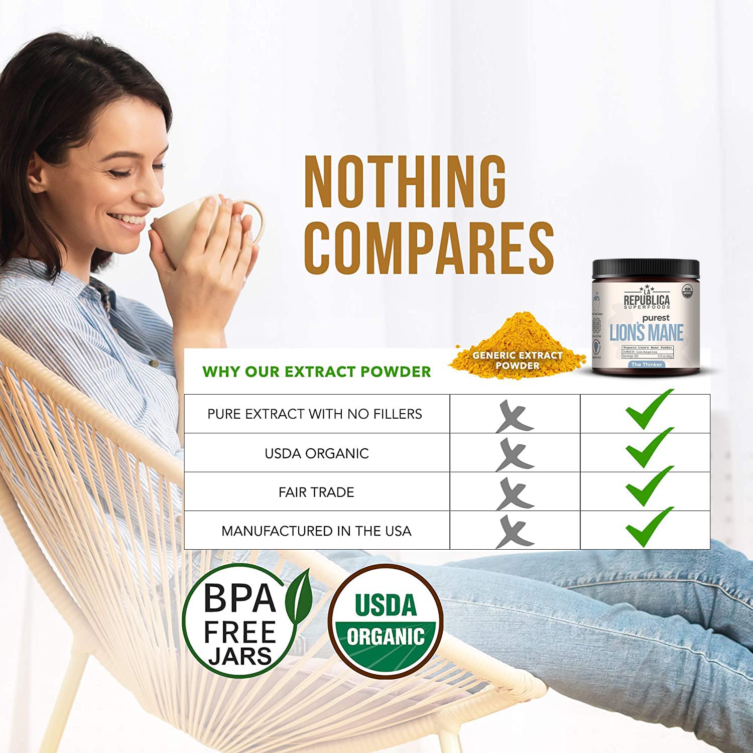 LRLA SUPERFOODS Lion’s Mane Mushroom Powder mixed in tea