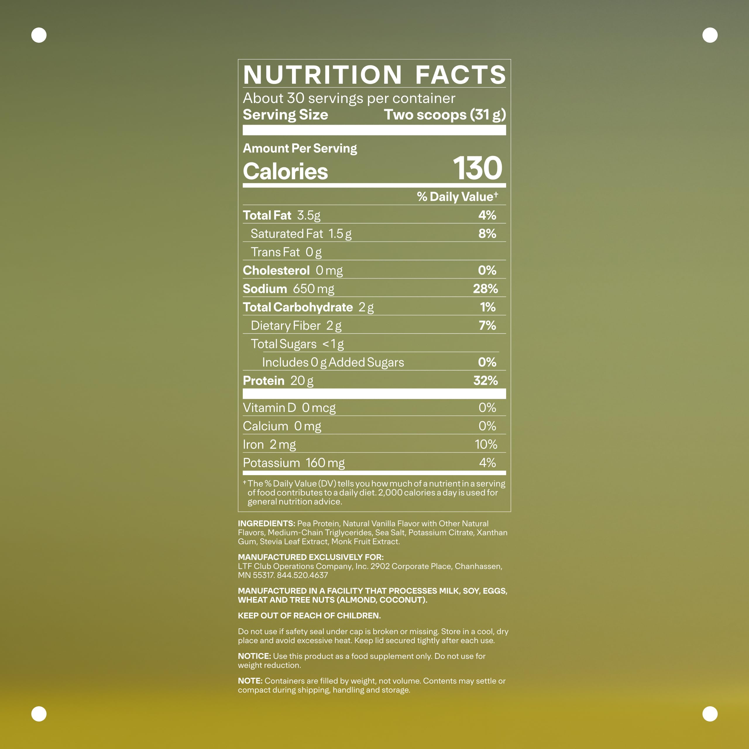 LTH Vital Vegan Protein Powder packaging side view