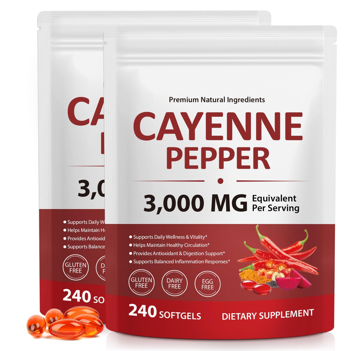 LTQXGT Cayenne Herbal Supplement 240 softgels front view