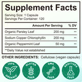 LTQXGT Chlorophyll Capsules back view with ingredient list