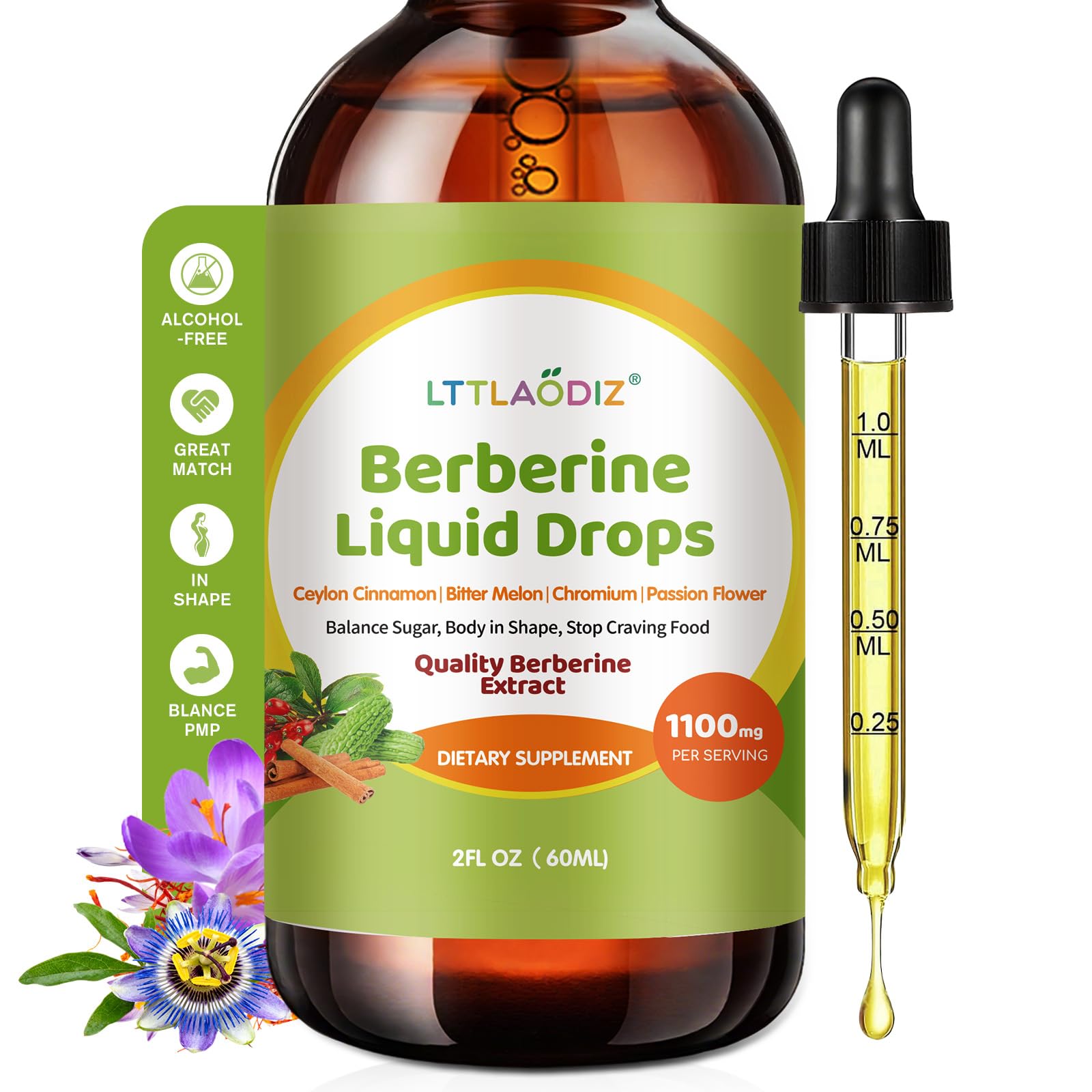 LTTLAODIZ Berberine Drops with Ceylon Cinnamon front view