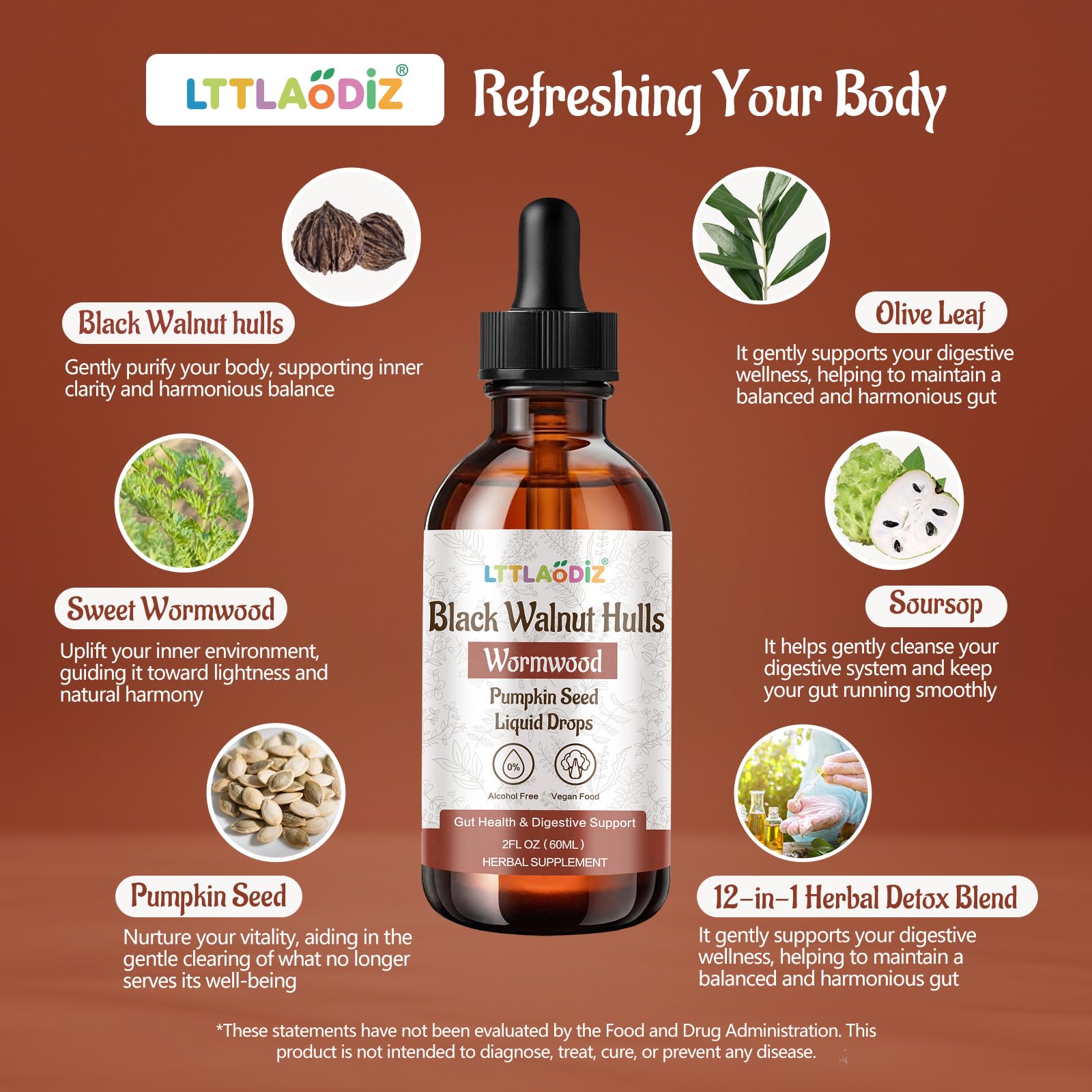 LTTLAODIZ Black Walnut & Wormwood Drops ingredients list