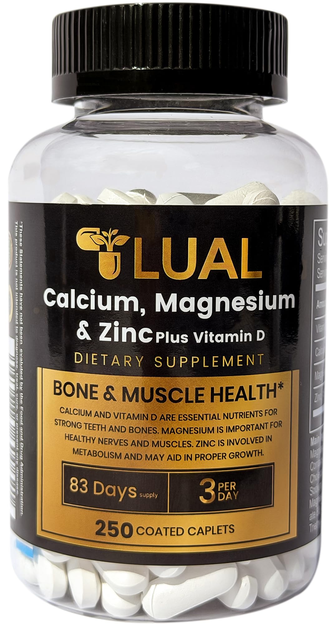 LUAL Calcium Magnesium Zinc D3 Supplement bottle front view