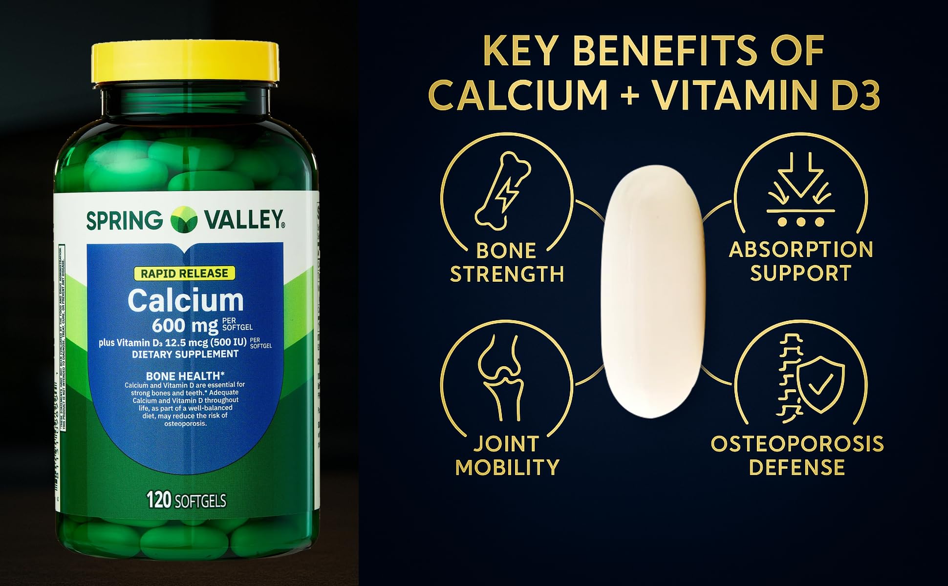 LUAL Calcium + Vitamin D3 Softgels in hand for size reference
