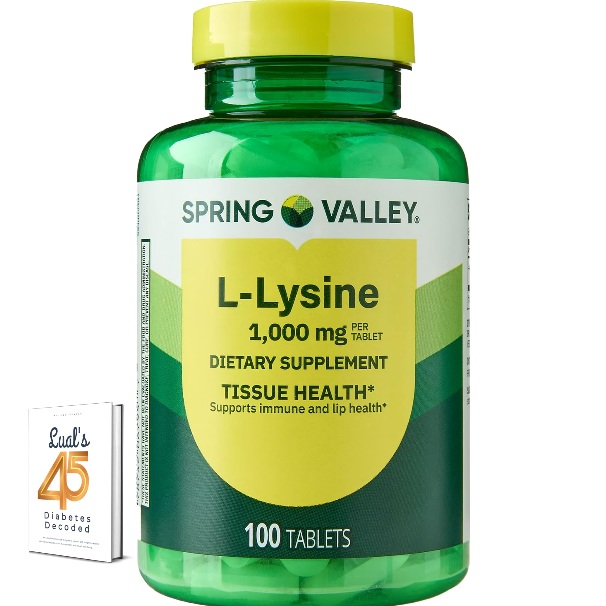 LUAL L-Lysine 1000mg Tablets front view with bottle details