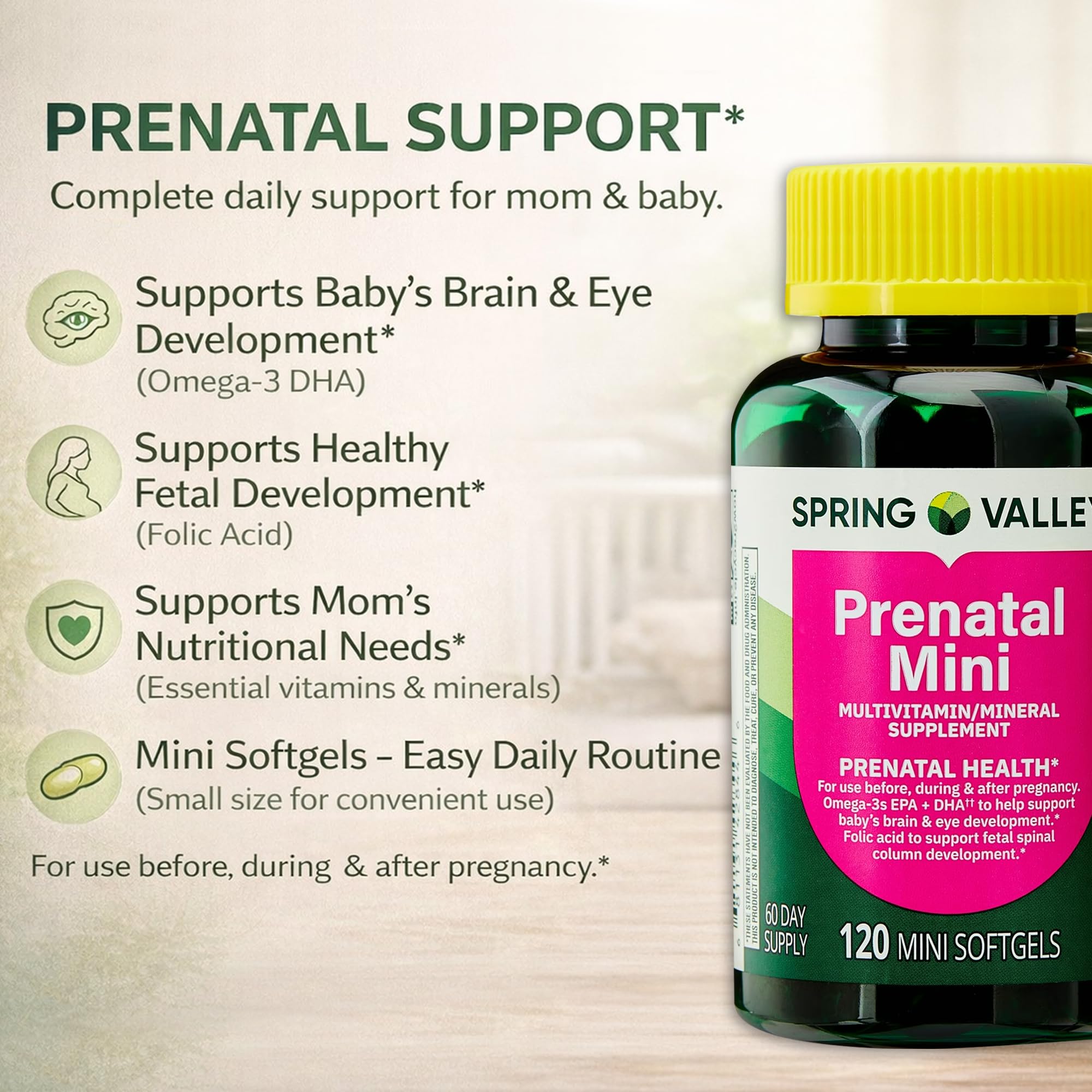 LUAL Mini Prenatal Multivitamin + DHA 120 softgels bottle with label
