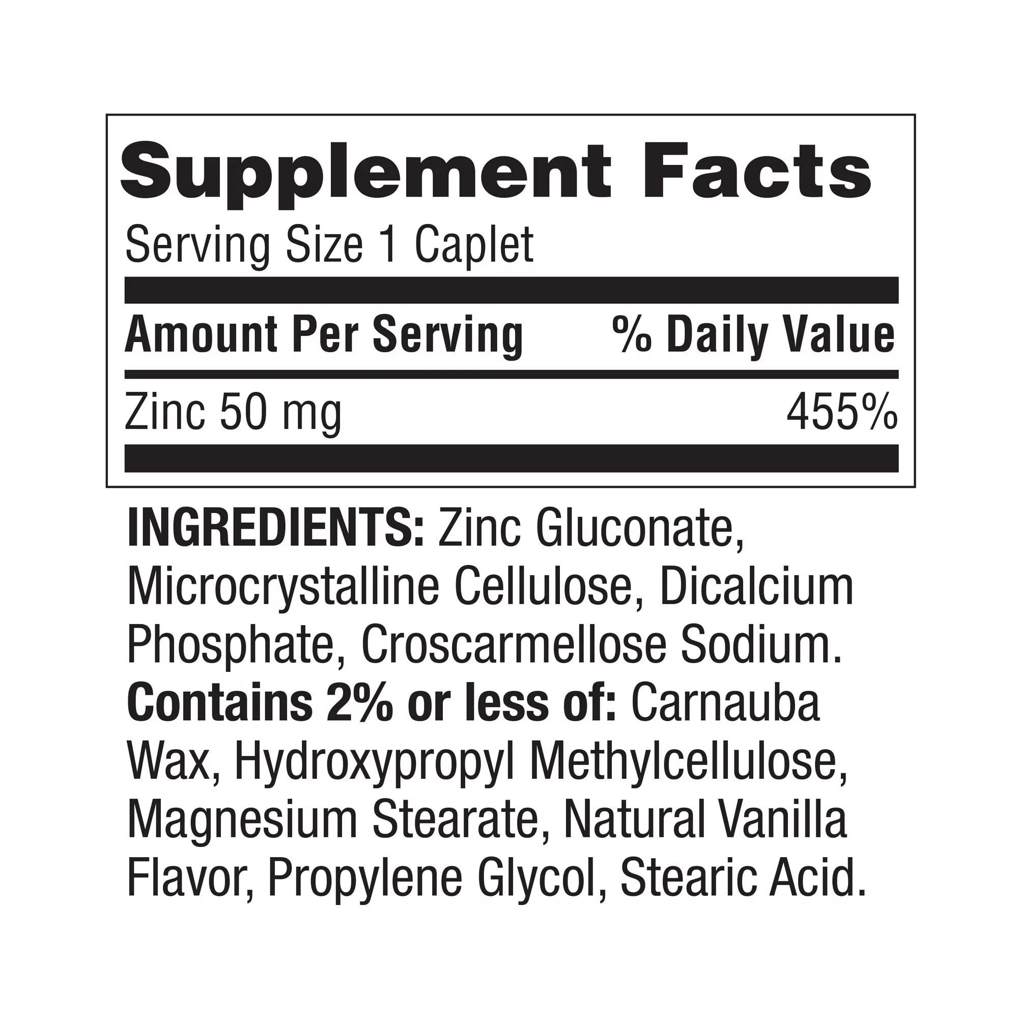 LUAL Zinc Caplets 50mg side view showing caplet size