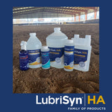 Lubrisyn Hyaluronic Acid Joint Support bottle with a glass of liquid