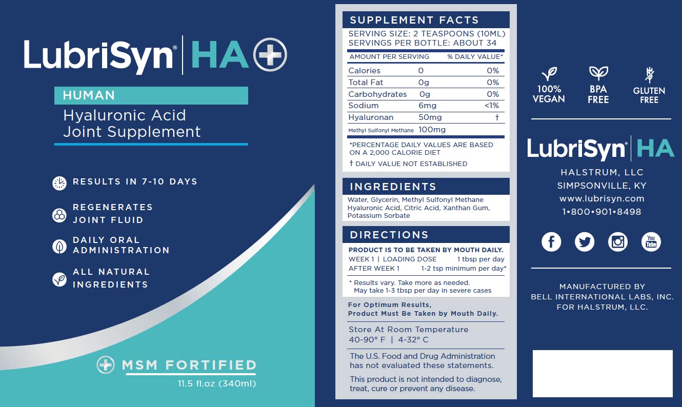 Lubrisyn Hyaluronic Acid Joint Support clear liquid inside bottle