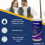 Lubrisyn Hyaluronic Acid Joint Support Supplement bottle with dosage instructions
