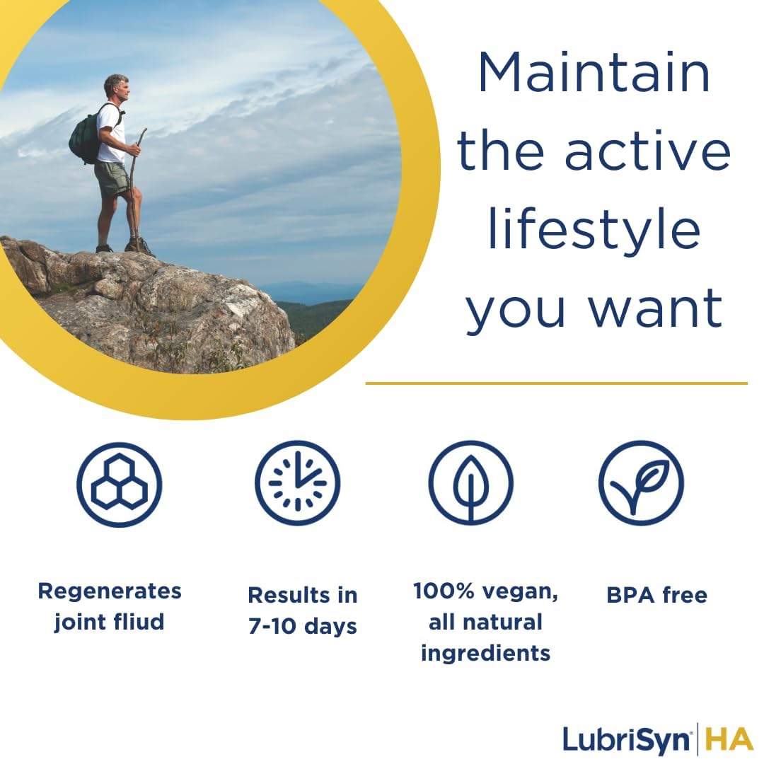 Lubrisyn Hyaluronic Acid Joint Support Supplement on a kitchen counter