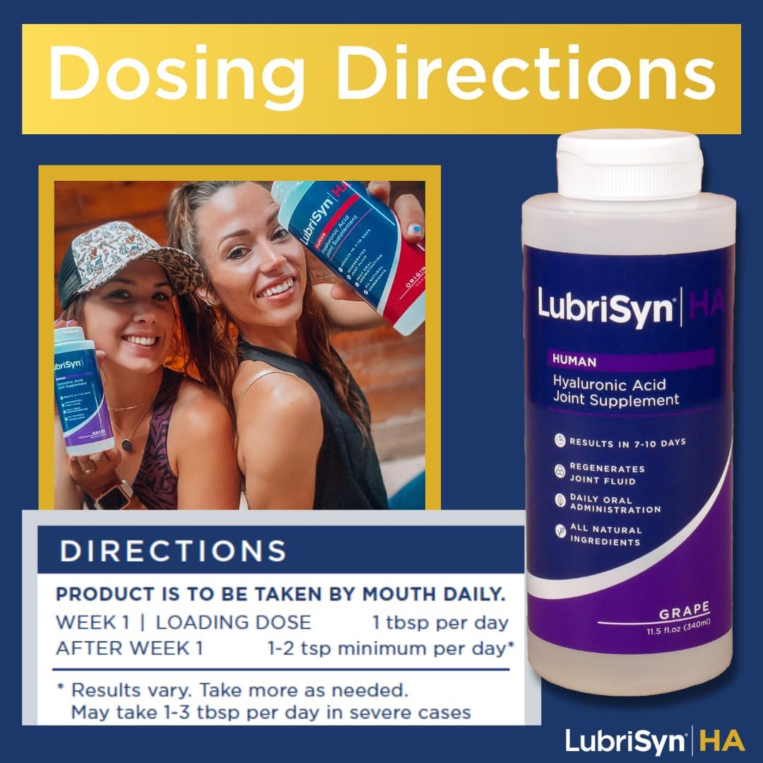 Lubrisyn Hyaluronic Acid Joint Support Supplement with a measuring spoon
