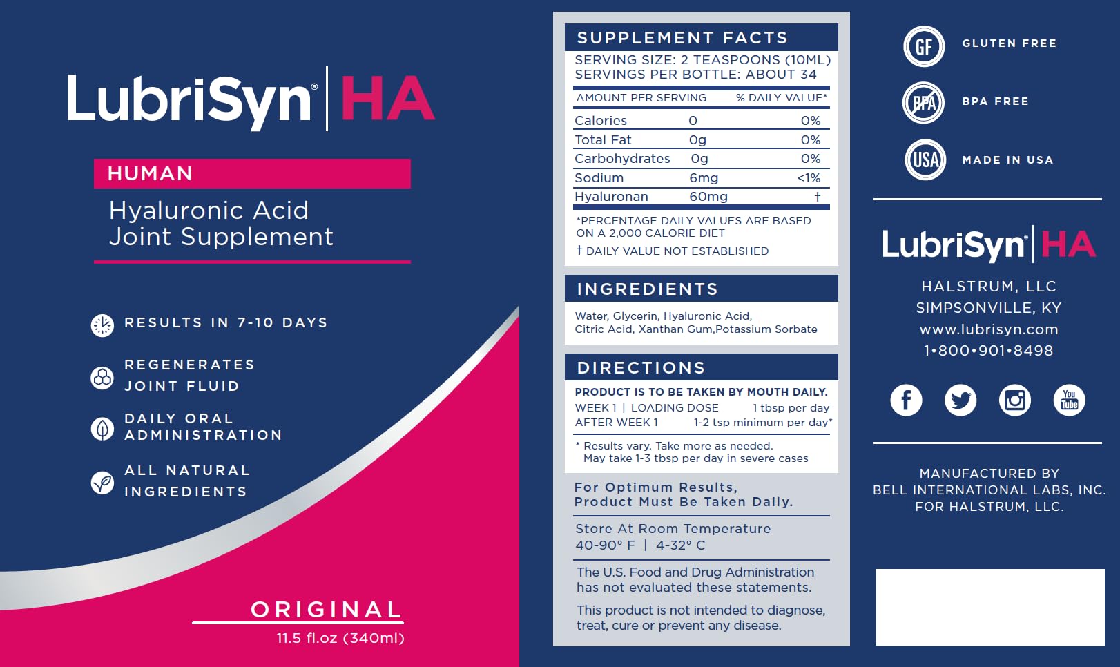 Lubrisyn Hyaluronic Acid liquid supplement clear liquid close-up