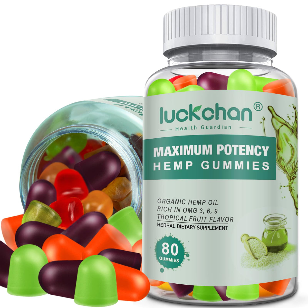LUCKCHAN Hemp Gummies bottle front view with 90 gummies