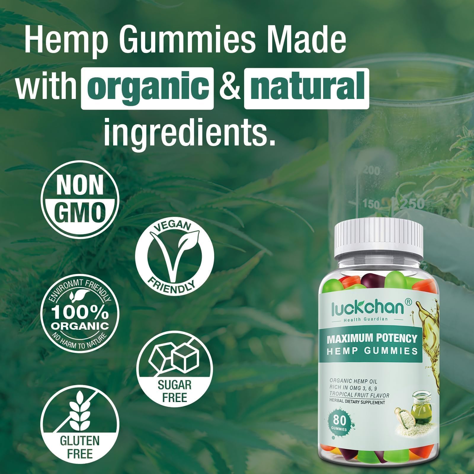 LUCKCHAN Hemp Gummies bottle with a measuring spoon