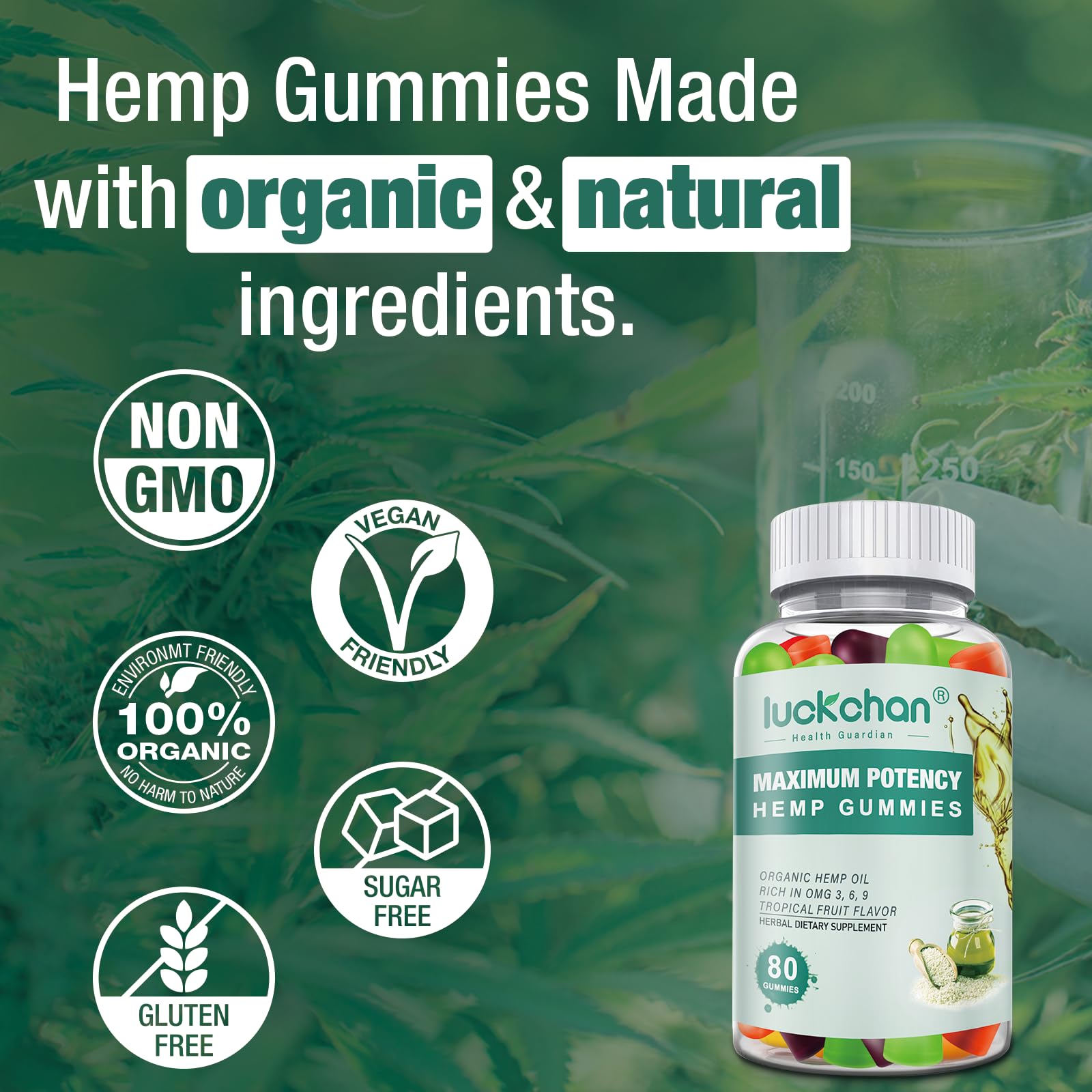 LUCKCHAN Hemp Gummies Extra Strength lifestyle scene with gummies