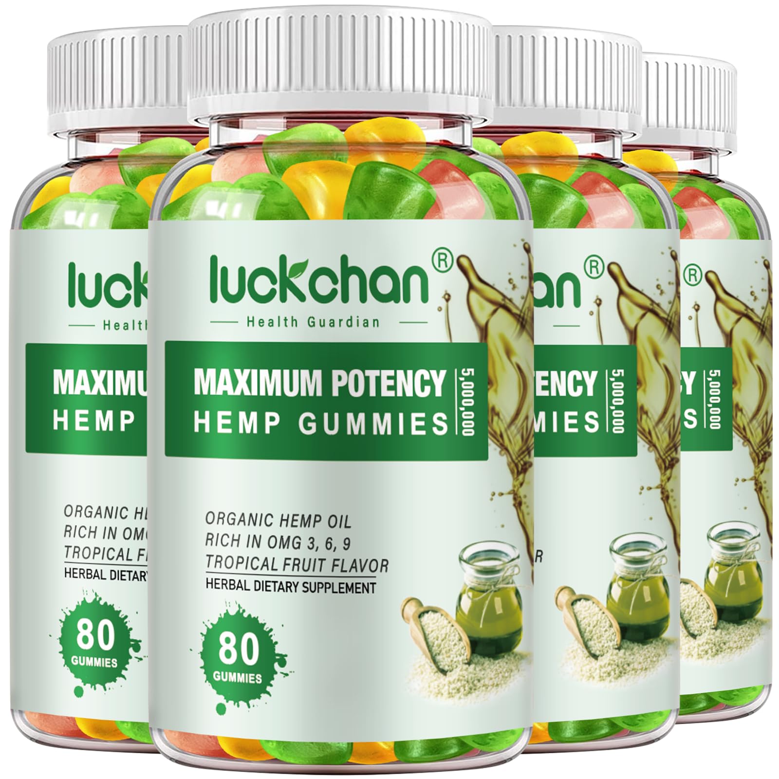LUCKCHAN Hemp Gummies Extra Strength pack of 4 bottles front view