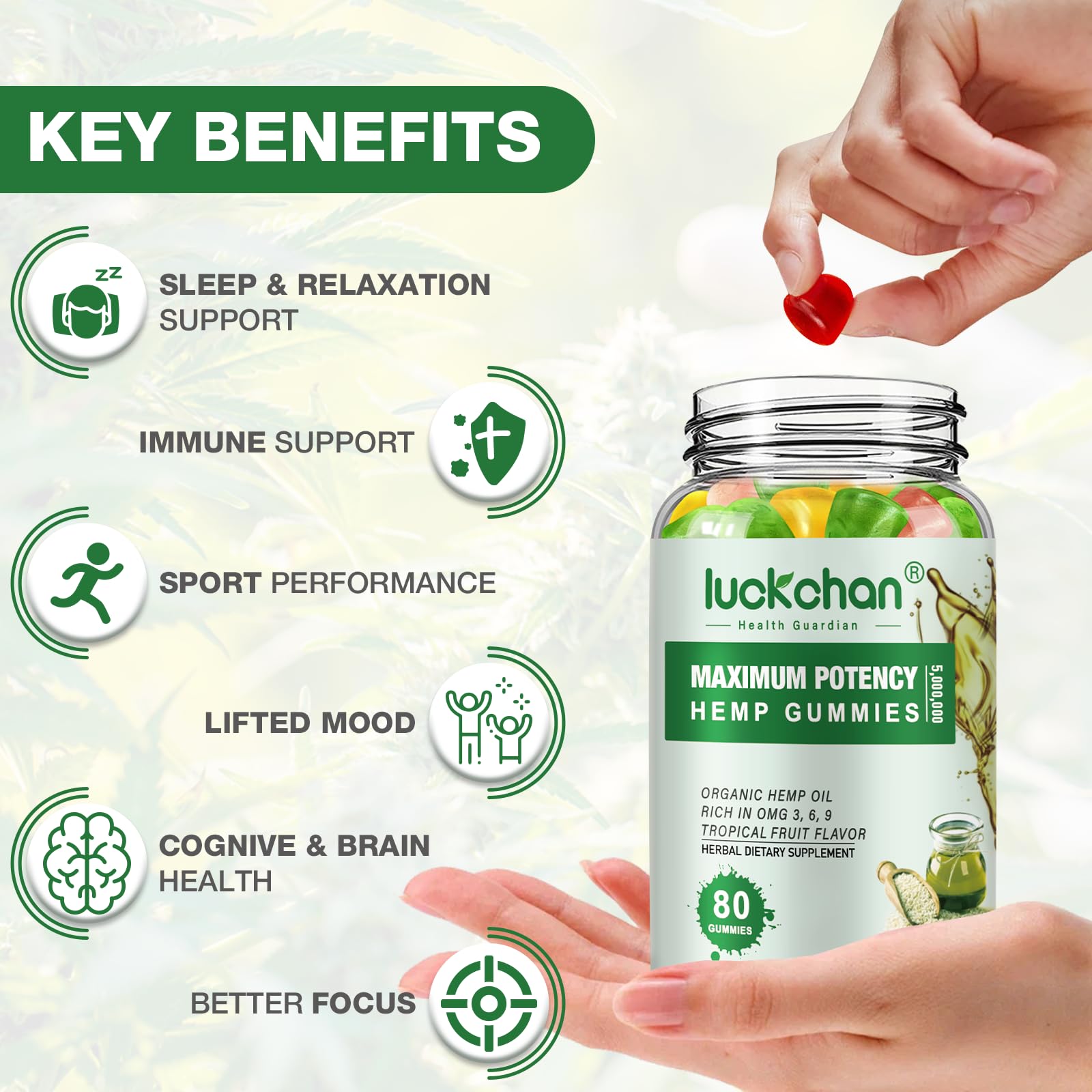 LUCKCHAN Hemp Gummies for Sleep gummy bears in a bowl