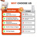 LUCKCHAN Odorless Aged Garlic Extract Softgels on a table
