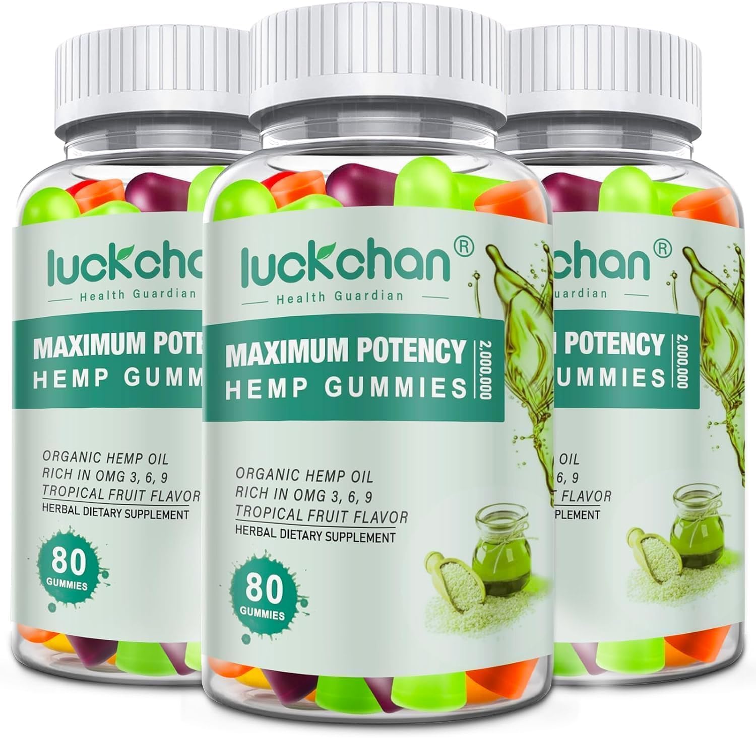 LUCKCHAN Organic Hemp Gummies three bottles front view
