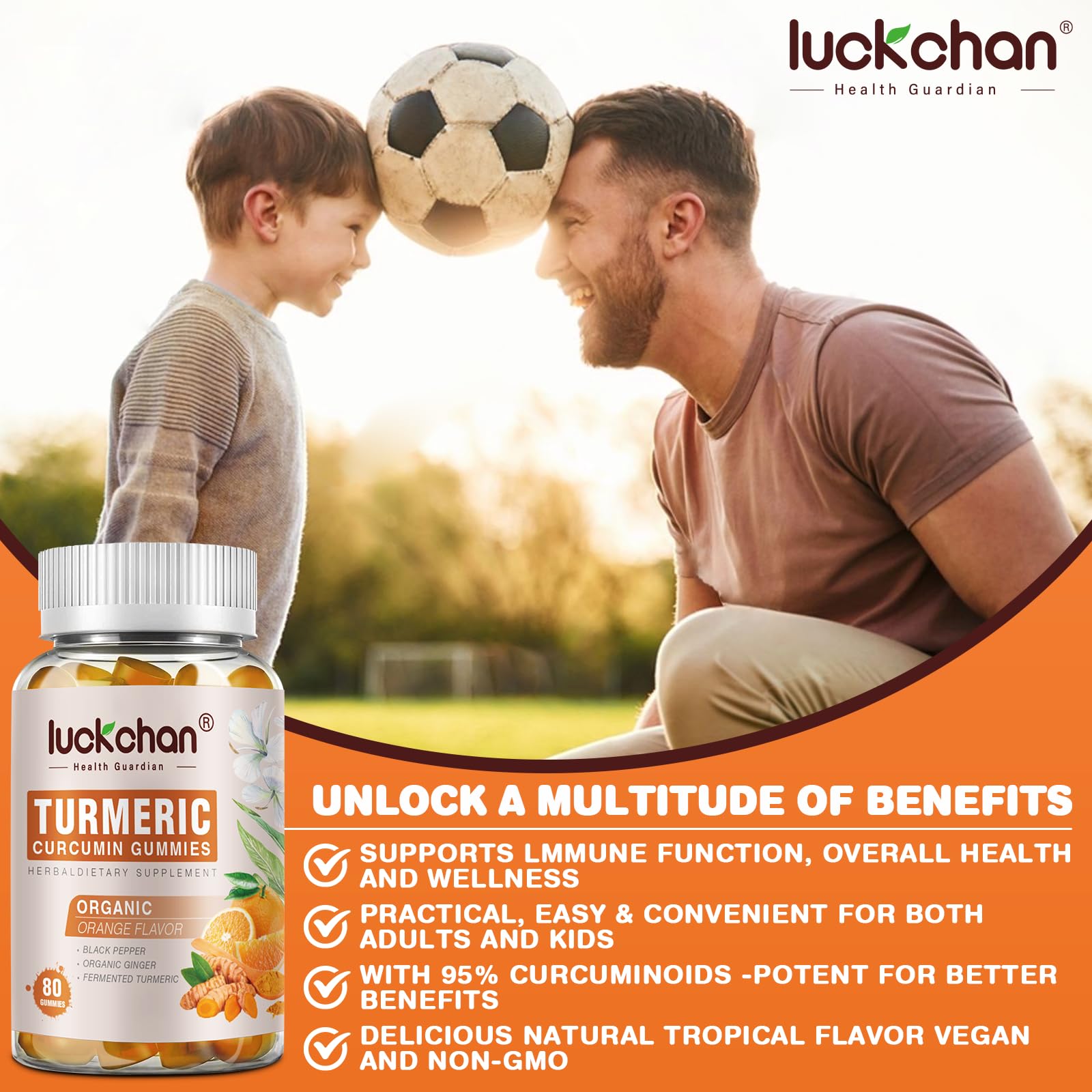 LUCKCHAN Turmeric Curcumin Gummies with ginger and black pepper