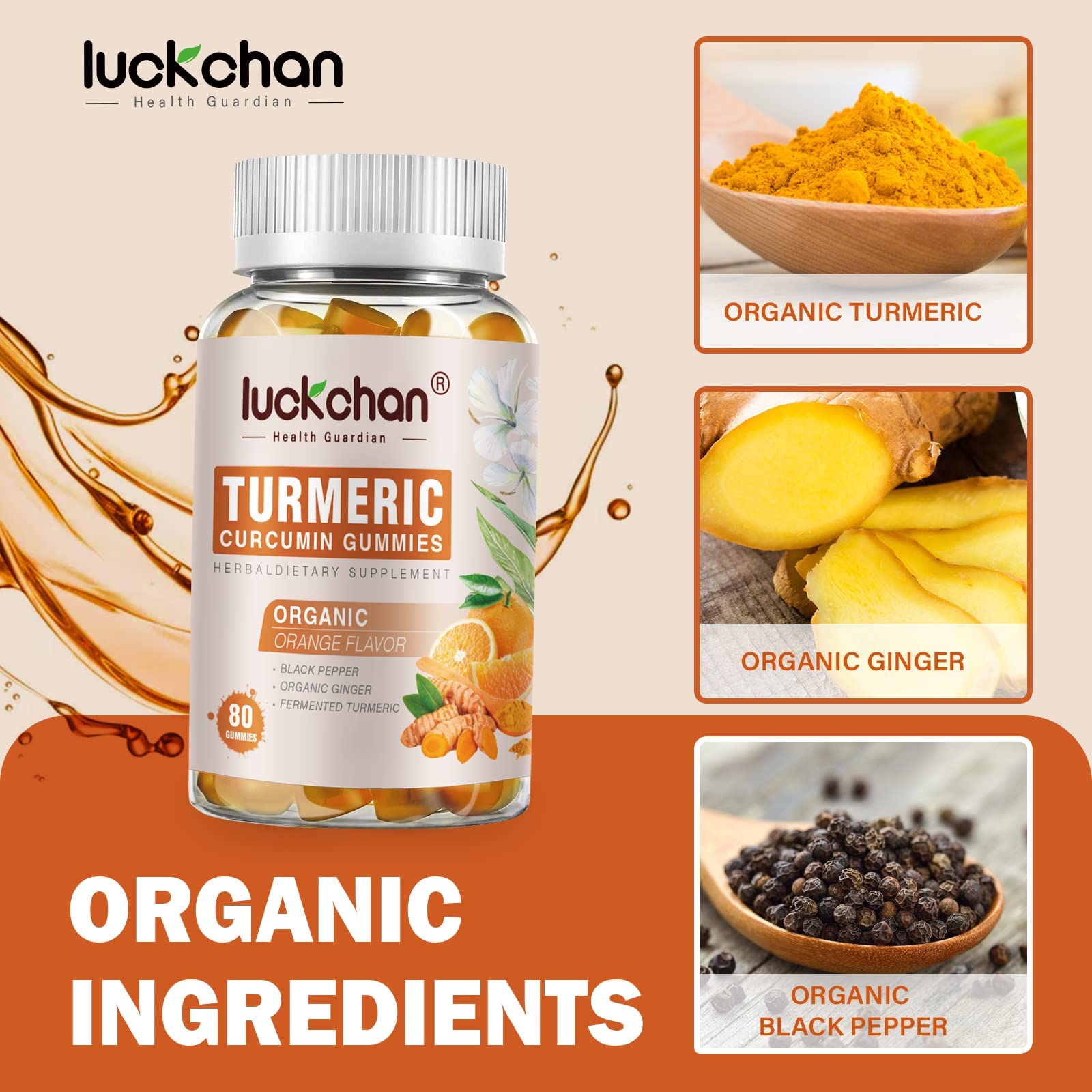 LUCKCHAN turmeric gummies side view with nutritional information