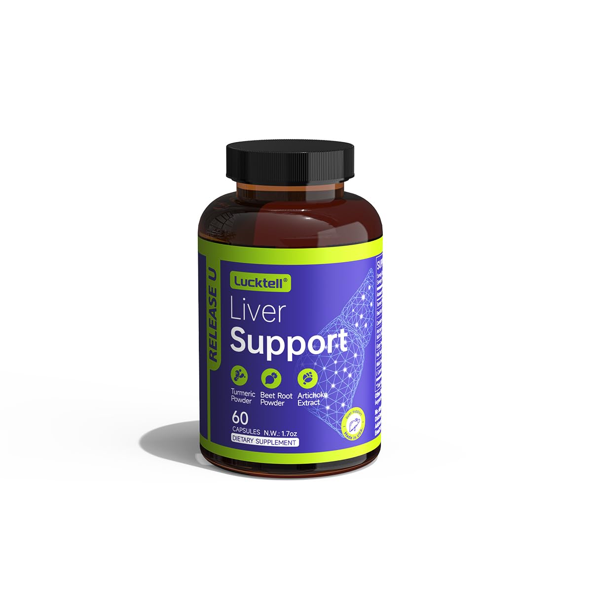 LuckTell Liver Support Supplement 7-in-1 Herbal Formula 60 Capsules front view
