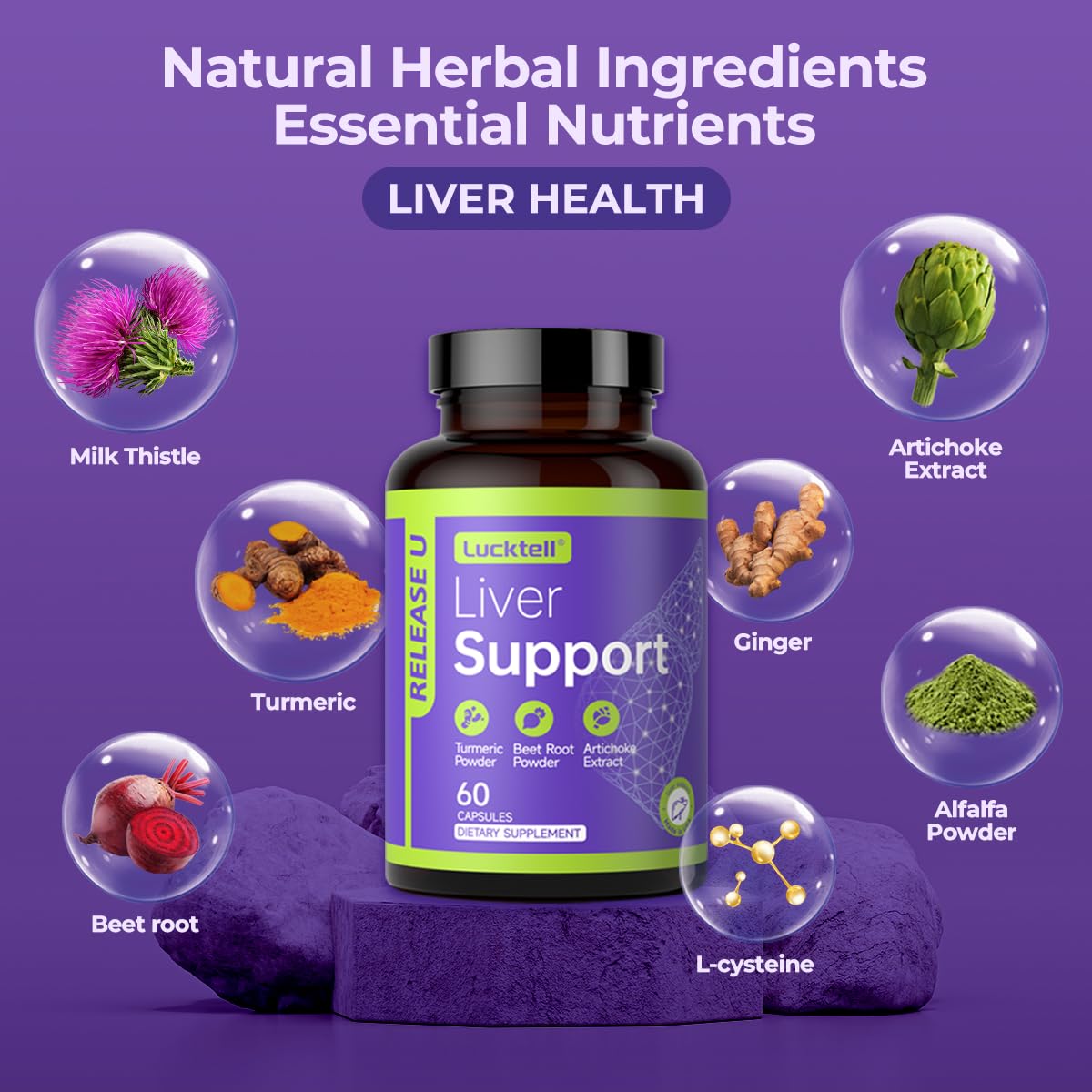 LuckTell Liver Support Supplement 7-in-1 Herbal Formula capsules close-up