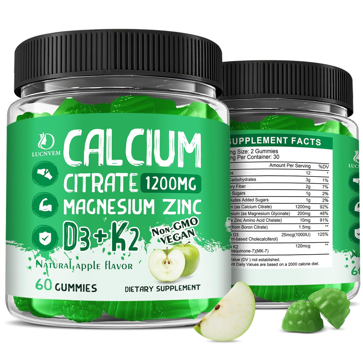 LUCNVEM Calcium Citrate Gummies front view with apple flavour