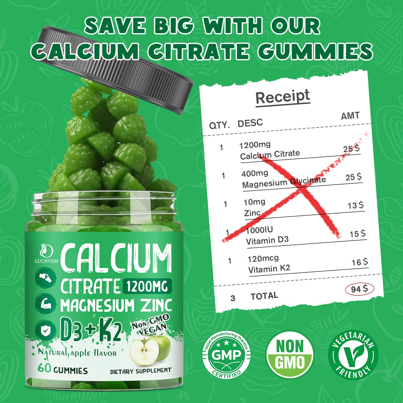 LUCNVEM Calcium Citrate Gummies in a bowl for serving