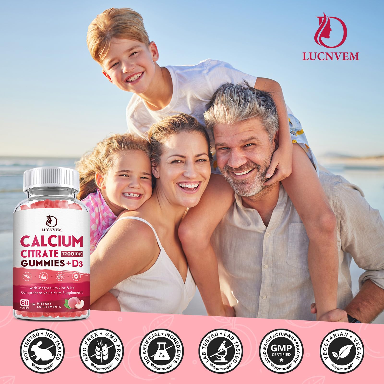 LUCNVEM Calcium Citrate Gummies with a glass of water