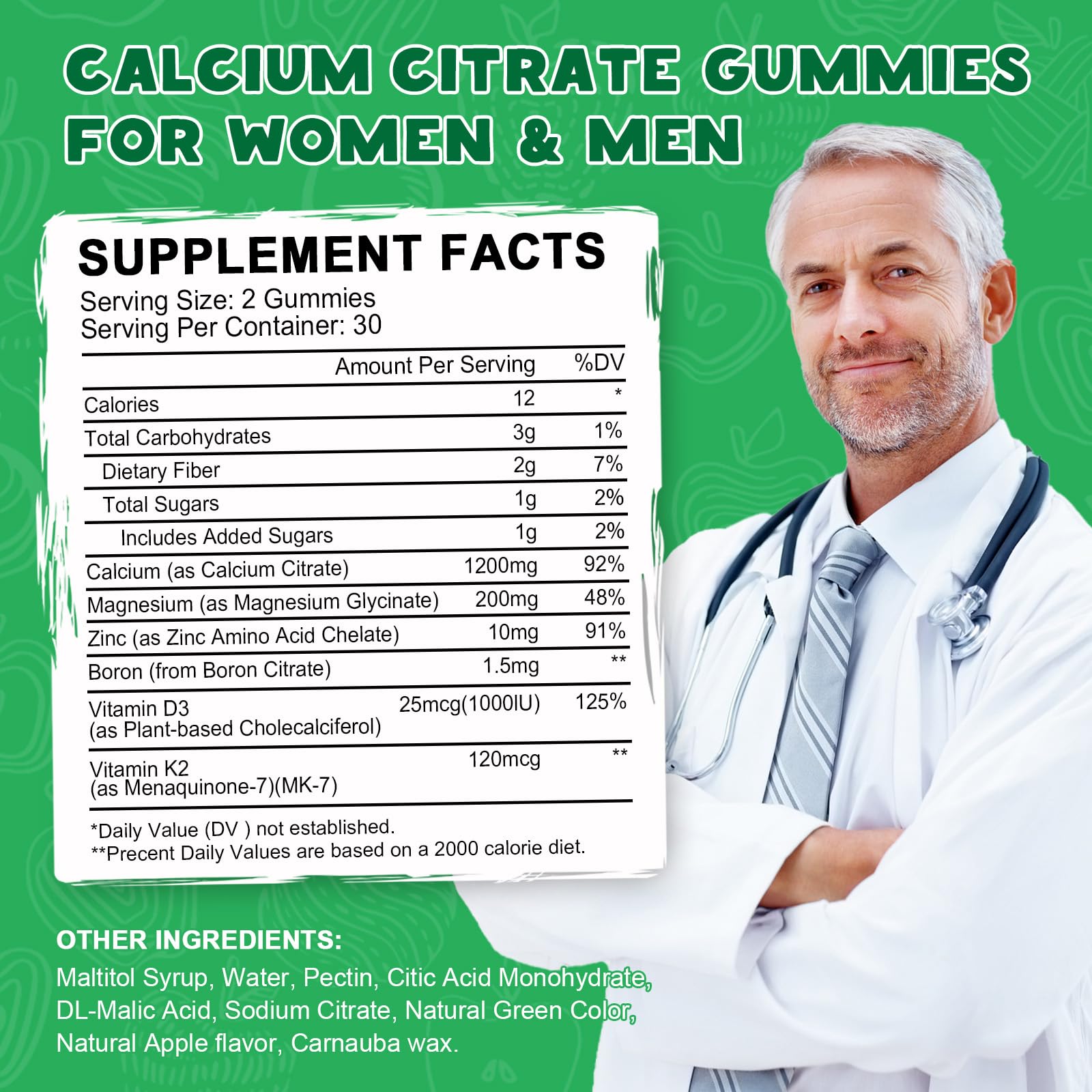 LUCNVEM Calcium Citrate Gummies with fresh apples