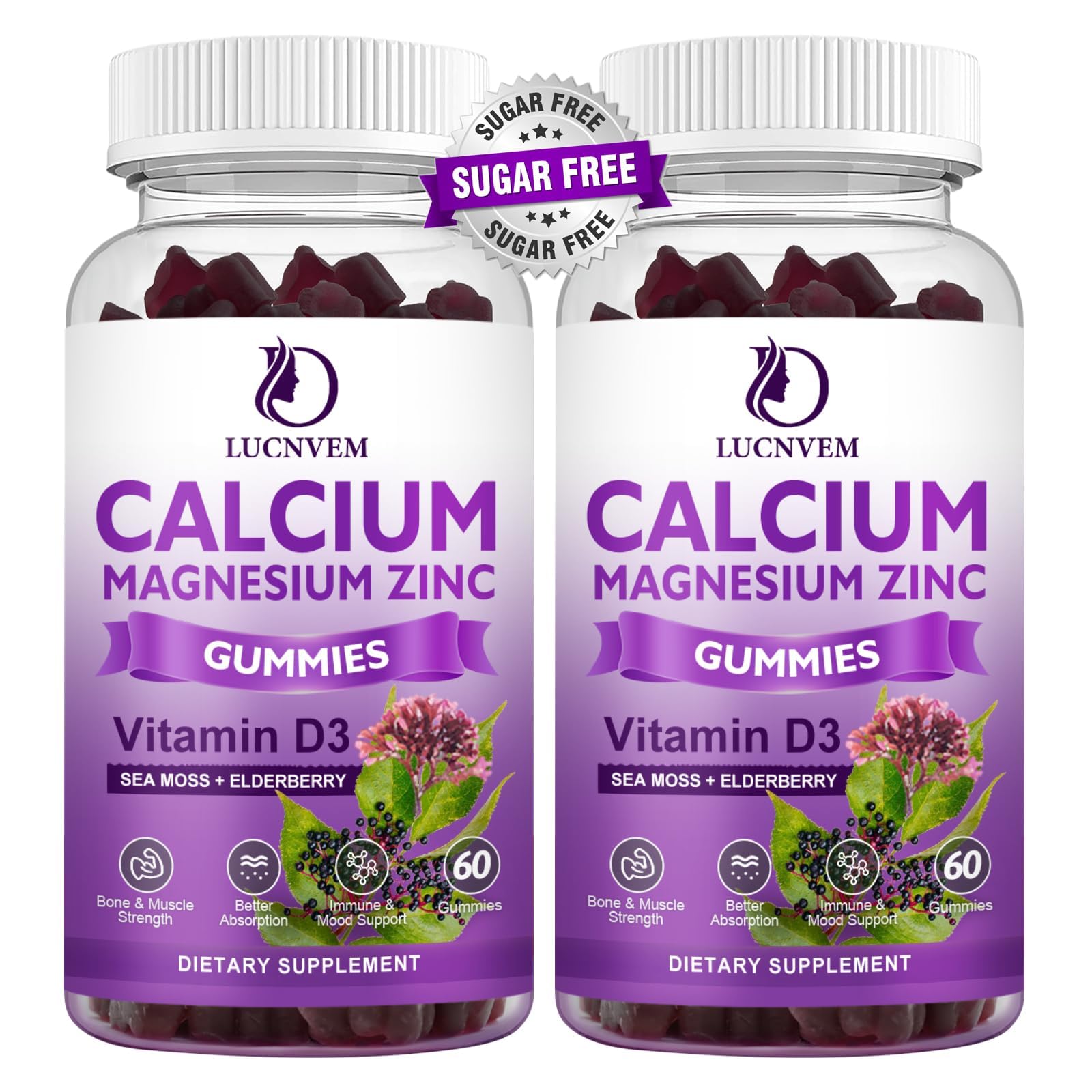 LUCNVEM Calcium Magnesium Zinc Gummies front view with packaging
