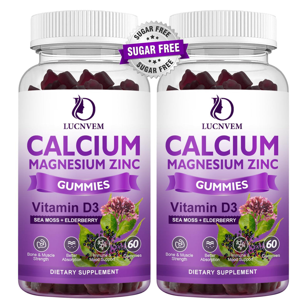 LUCNVEM Calcium Magnesium Zinc Gummies front view with packaging