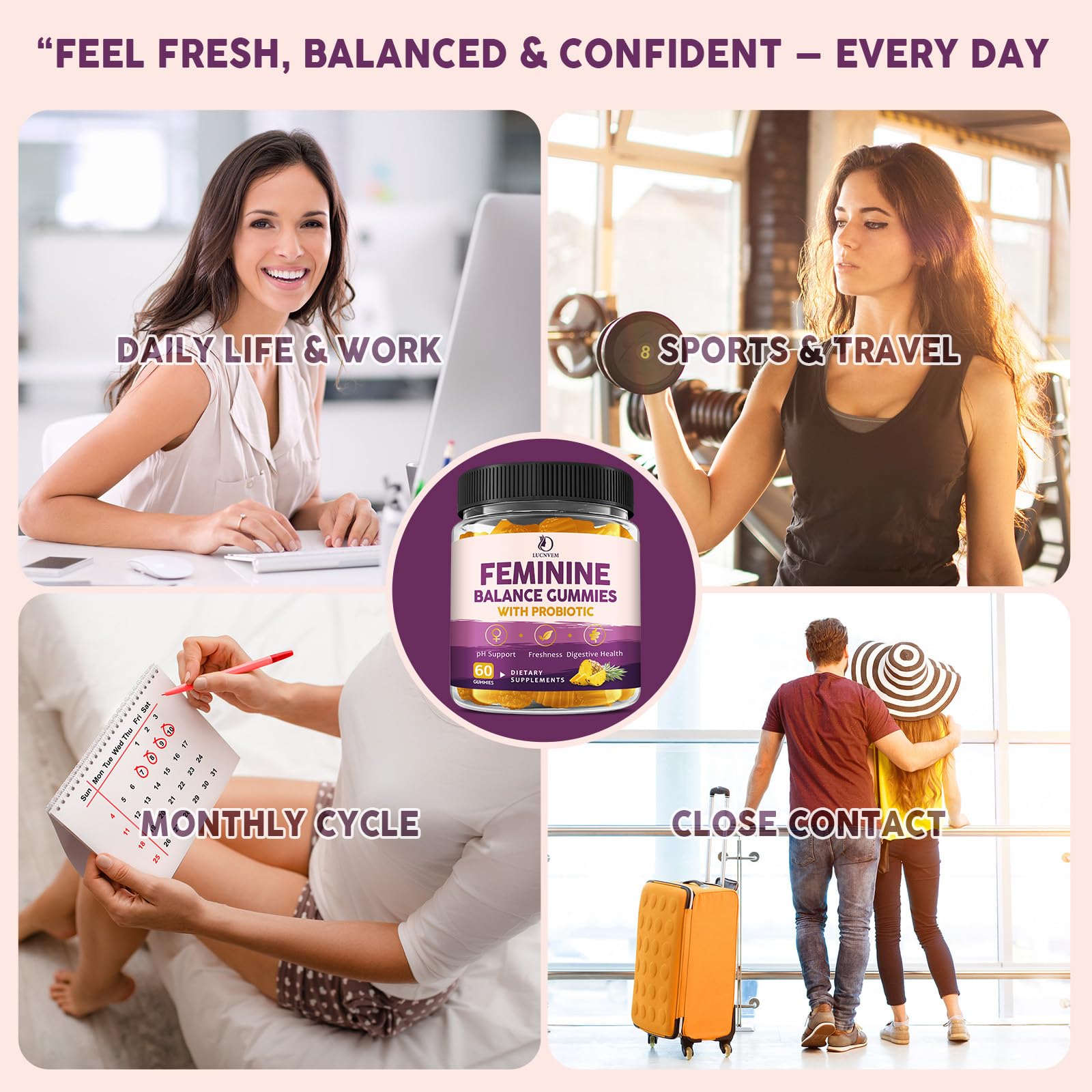 LUCNVEM Feminine Balance Gummies in a bowl