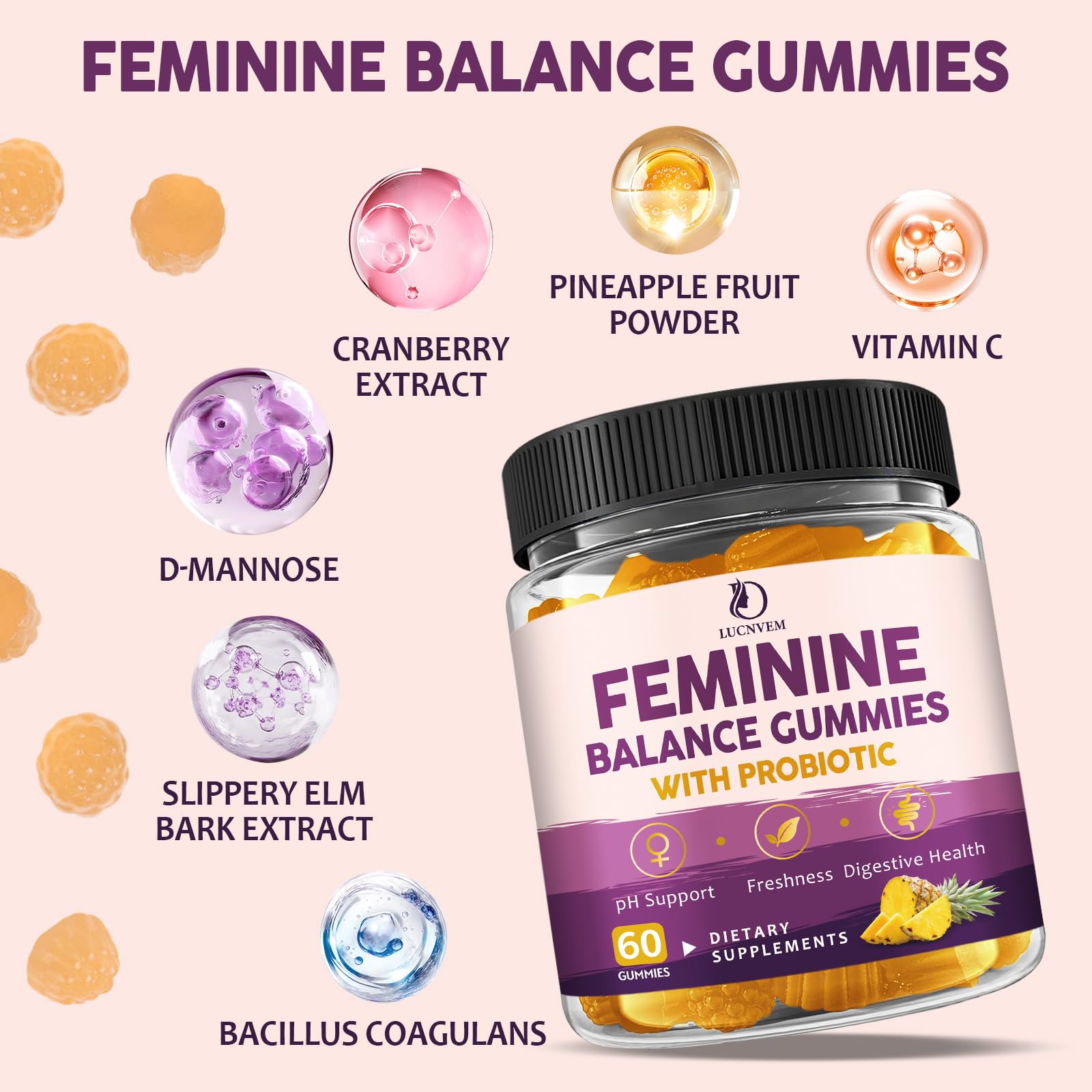 LUCNVEM Feminine Balance Gummies packaging side view
