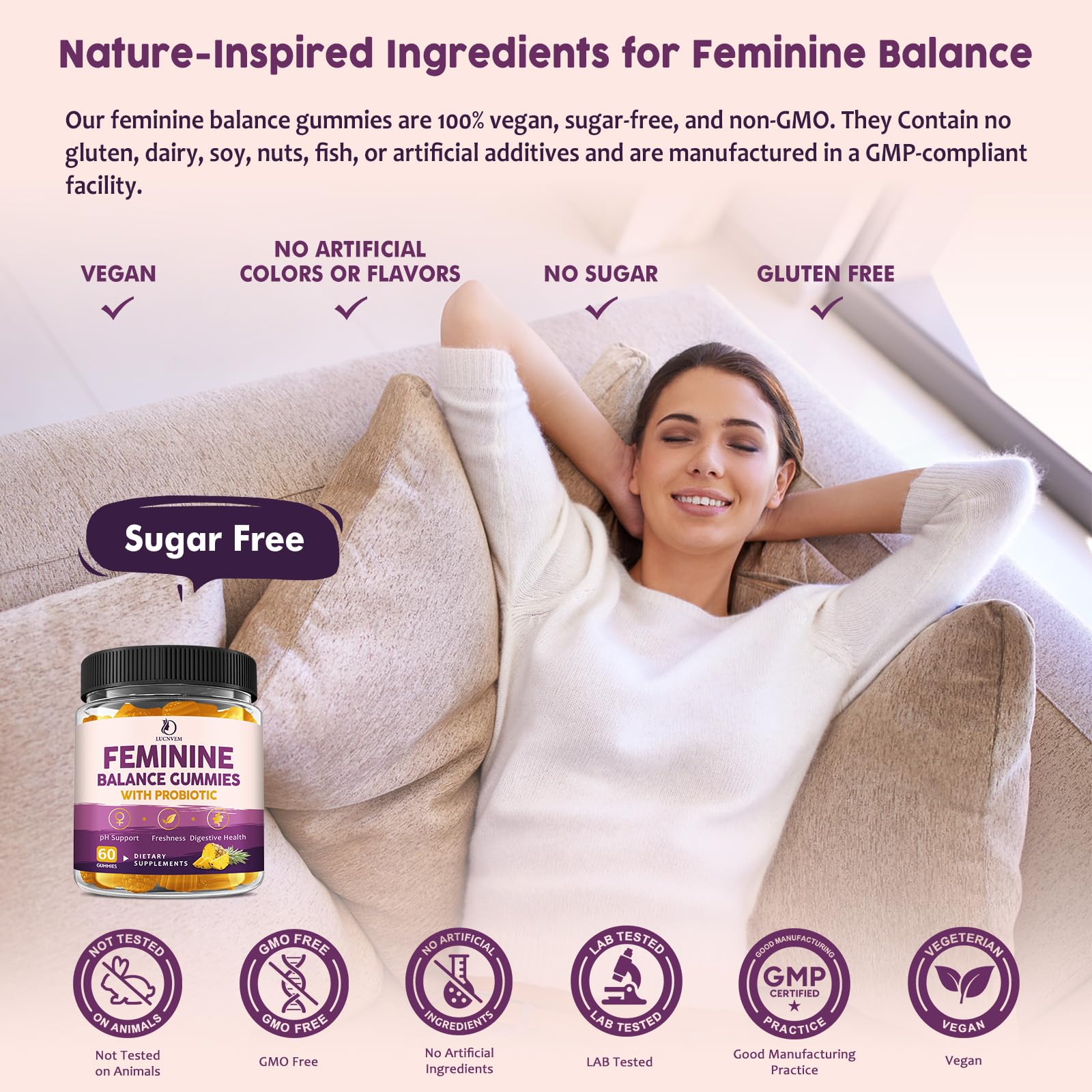 LUCNVEM Feminine Balance Gummies with pineapple slices
