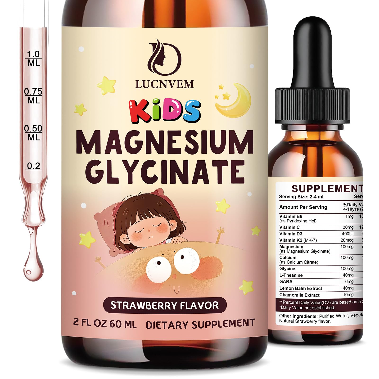 LUCNVEM Kids Magnesium Glycinate Drops 150g bottle front view