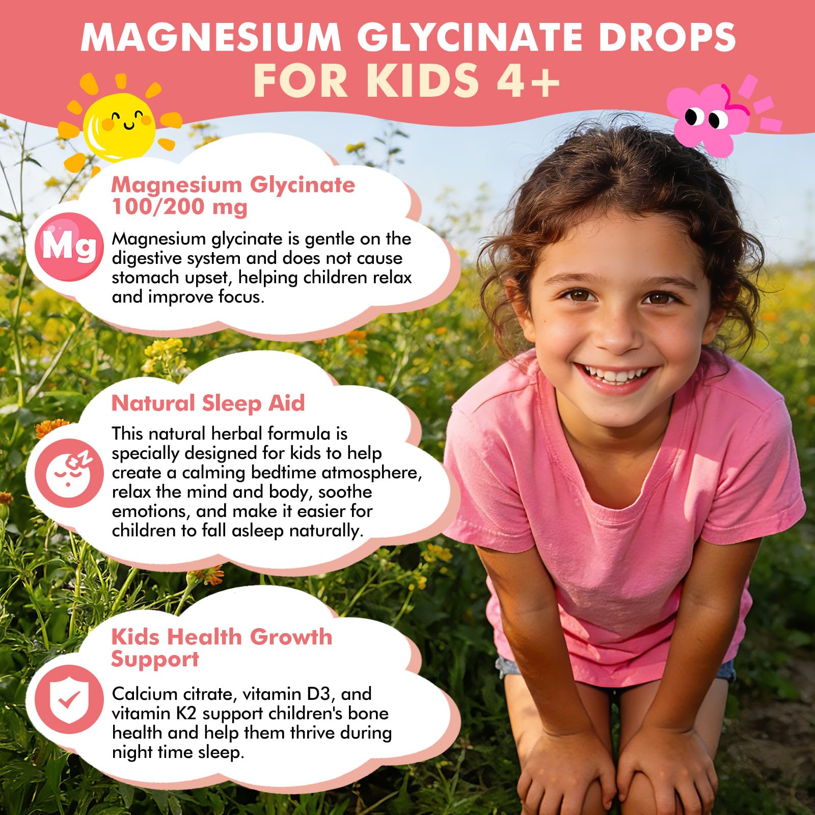 LUCNVEM Kids Magnesium Glycinate Drops 150g bottle side view
