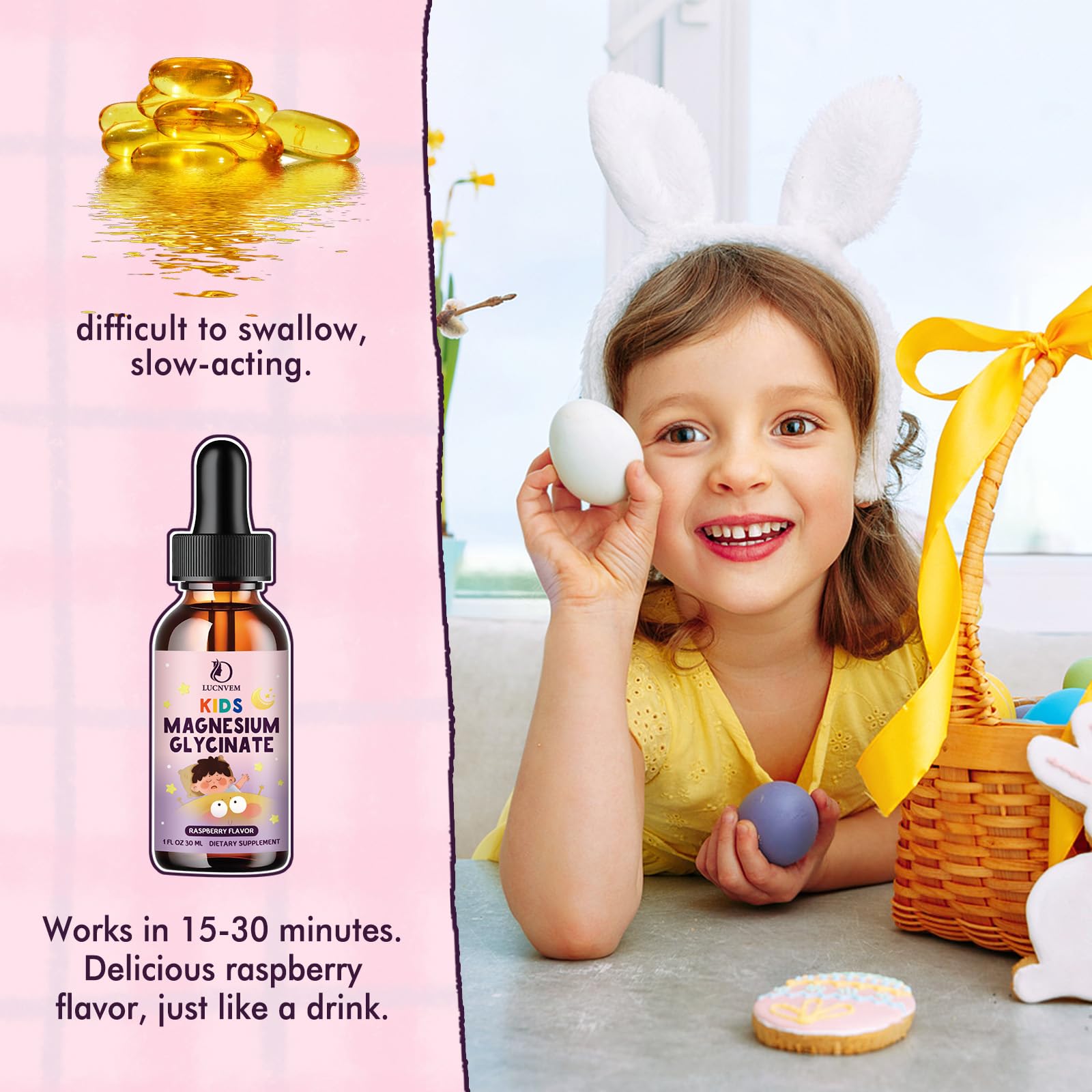 LUCNVEM Magnesium Glycinate Liquid Drops on a kitchen counter
