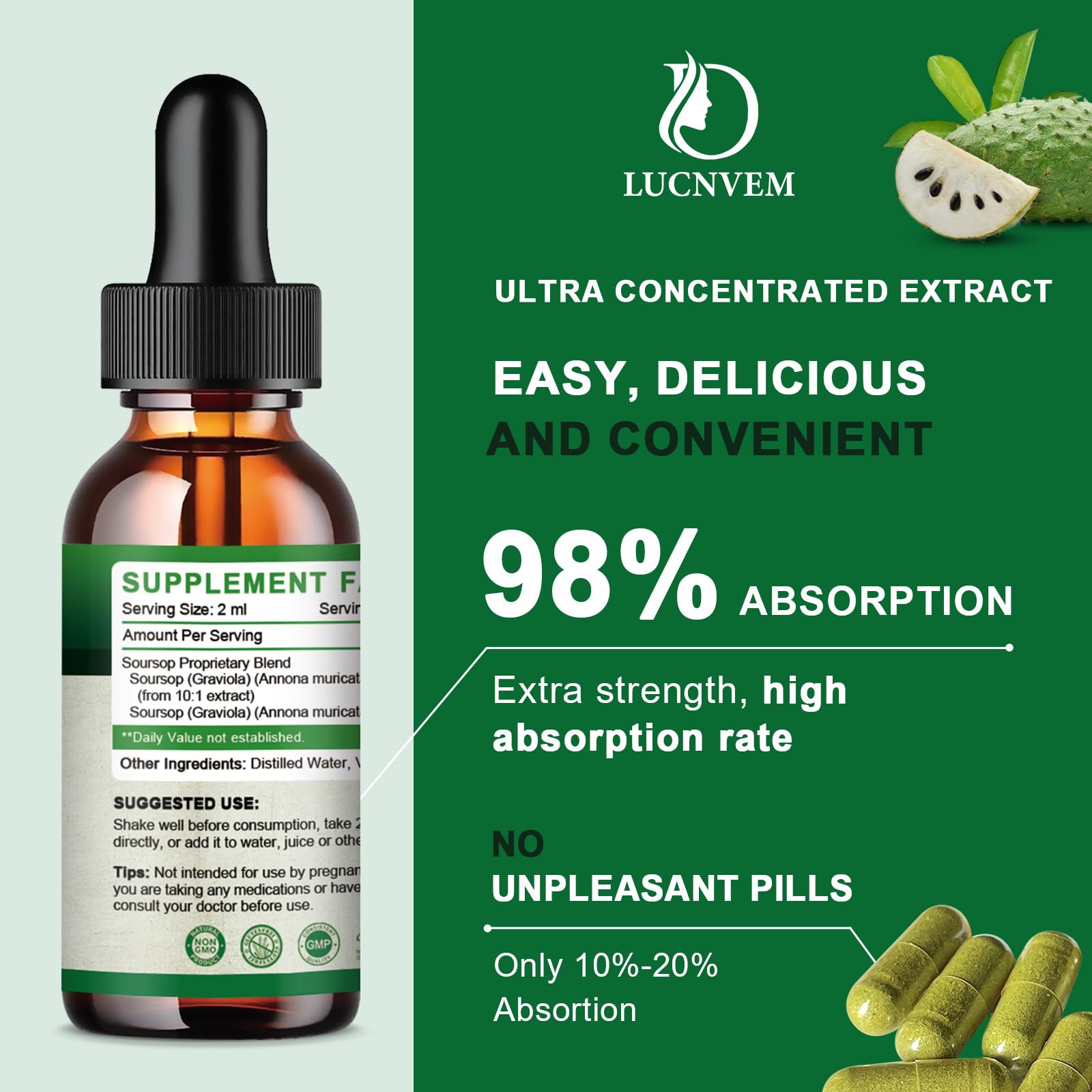 LUCNVEM Organic Soursop Graviola Liquid Drops ingredient list