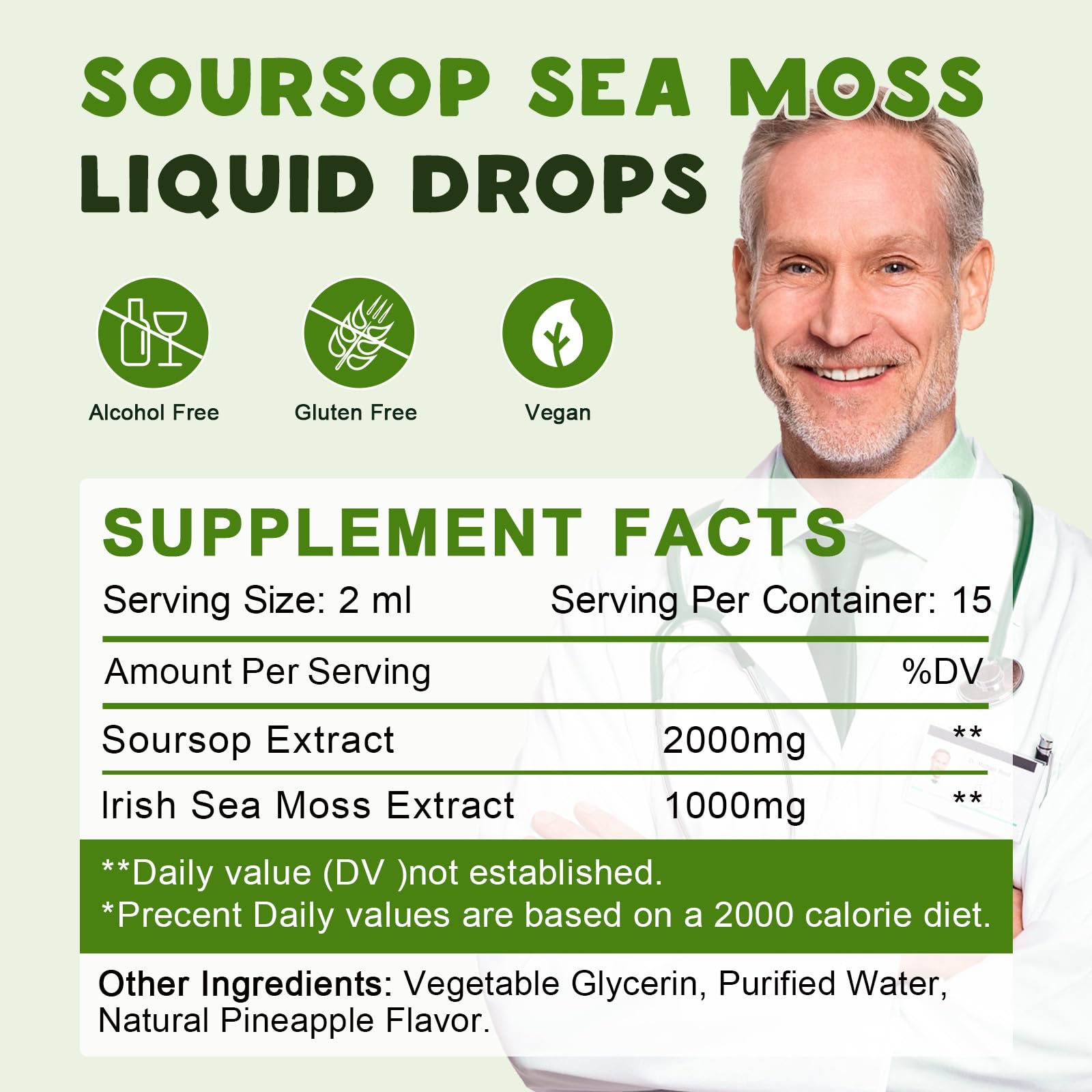 LUCNVEM Soursop Sea Moss Liquid Drops 320g with measuring spoon