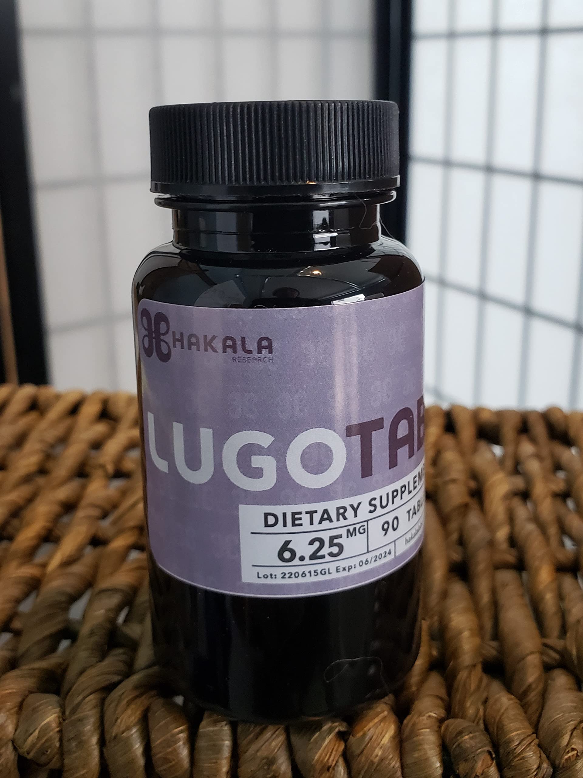 LugoTab Iodine Supplement Tablets side view with ingredients list