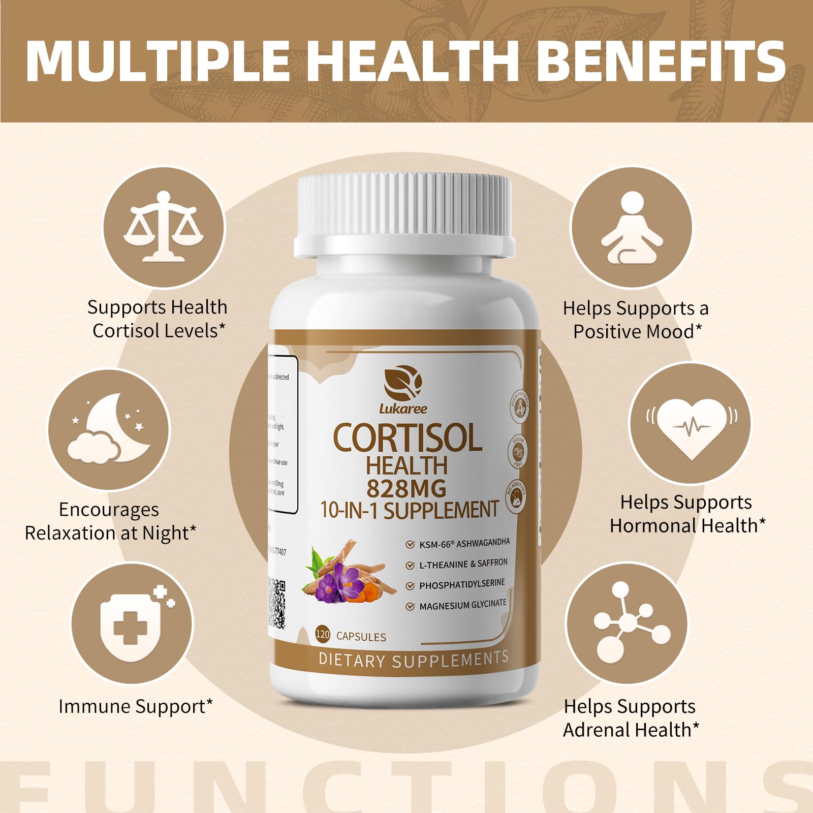 Lukaree 10-in-1 Cortisol Supplement packaging